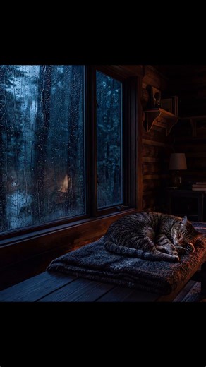 Rain on the window + fireplace glow 🌧️🔥 (distant thunder)