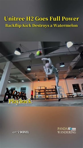 Unitree H2 goes full power. Backlip kick detorys a watermelon! #unitree #unitreerobotics #robot #ces