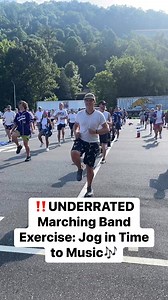 💯 Marching Band Fitness does not have to be complicated, AND it can be beneficial to develop visual and timing skills. 💥Jogging in place to music: 1) builds band members’ cardiovascular endurance so they have more stamina to get through their performance, 2) increases foot timing and a sense of pulse 🎵, and 3) helps them learn to be light on their feet rather than heavy as they march. Let your band choose a song between 160-180 beats per minute next rehearsal and jog in time to it! #marchingh