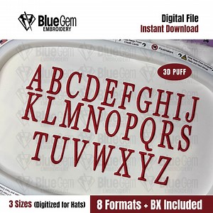 3D Puff Embroidery Font – Tall Letters, 3 Sizes (instant Download) - Etsy