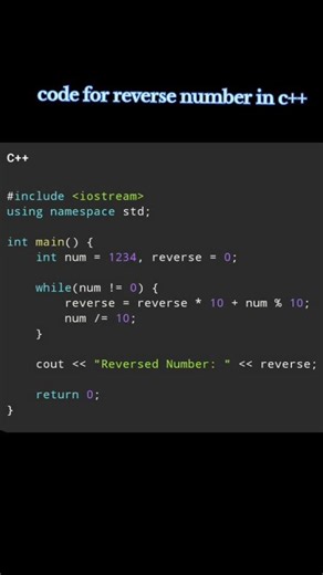 code for printing number in reverse ◀️#cppprogramming #c++#learning#programming