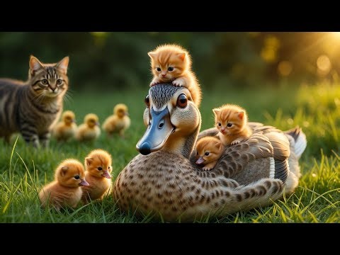Unbelievable! A Mother Cat and a Mother Duck Swap Babies to Raise — Kittens & Ducklings Together 🐱🦆