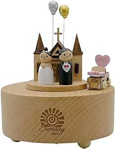 Happy Wedding Bride and Groom Wooden Music Box Musical Movement Wedding March