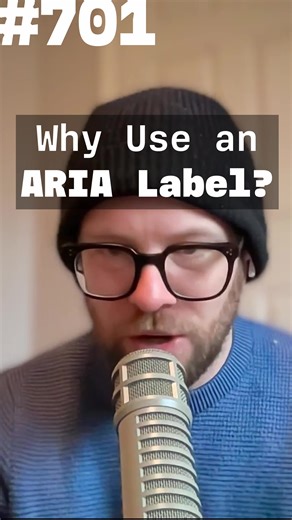 ARIA-label provides context to non-descriptive items, helping screen readers understand the purpose of elements on your page Episode #701 A11y Treats - Labels & Roles Discussion on using ARIA roles and labels to make web apps more accessible, including legal requirements, providing context for UI elements, and testing tools. #accessibility #a11y #ui #webdev #softwaredev #aria #arialabel #programming #webaccessiblity #appaccessibility #design #frontend