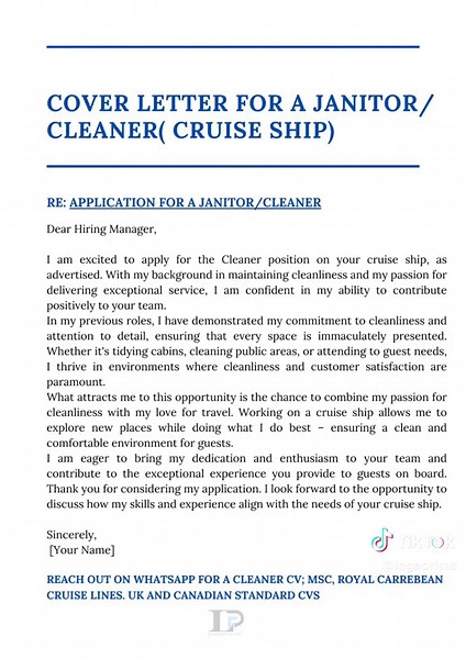 Cleaner Cover Letter for Cruise Ship Jobs
