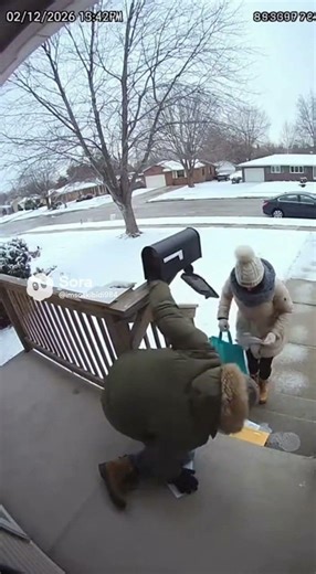 Neighbor Comes And Helps Pick Up Mail In Icy Weather