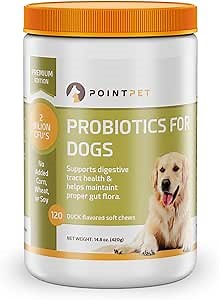 PointPet Probiotics for Dogs, 120 Count - Premium Supplement with Prebiotics - Supports Gut Flora, Digestive Tract & Loose Stool - Intestinal Well-Being