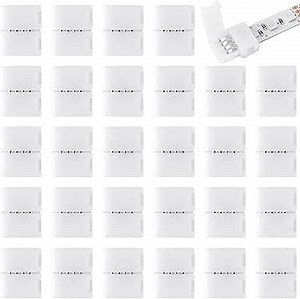 30pcs 4 Pin 8mm LED Strip Light Connectors, Solderless RGB LED Light Strip Adapter, Gapless LED Strip Clip for SMD 3528 2835 Multicolor LED Strip Light, White, OF6757-M