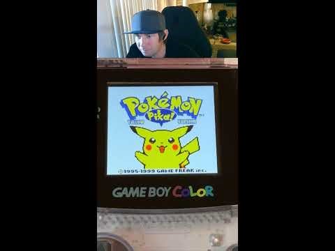 Playing Pokémon Yellow on the Gameboy Color New save - Pallet Town - Brock