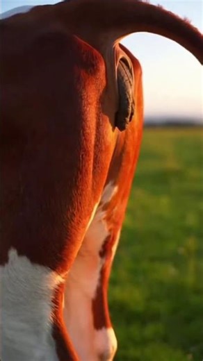 A cow defecating on the farm. A natural scene.