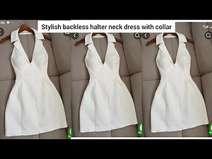 How to cut a backless halter dress with collar #how
