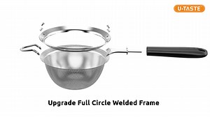 U-Taste Medium Fine Mesh Strainer: 18/8 Stainless Steel 4.73in 30 Mesh Kitchen Food Sieve with Sturdy Riveted Silicone Handle, Heavy Duty Deep Handheld Metal Colander for Rice, Quinoa (Red)