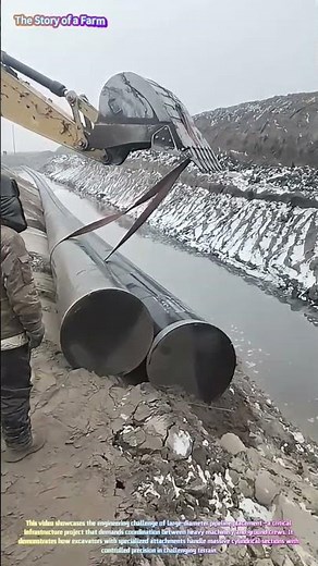 Watch an Excavator Precisely Lower Massive Pipes into a Water Channel! 🚧⚙️↓