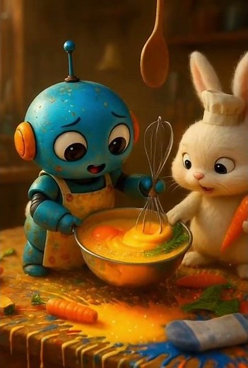 AI cooking with his cute little chef rabbit #aivideo #cartoon #animation #funnyvideo #cookingfail