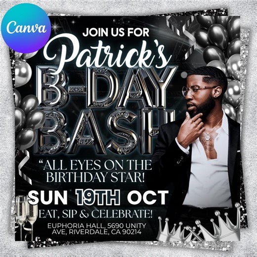 Birthday Party Flyer, Men's Birthday Flyer, Birthday Boy, Event Flyer, Club Flyer, Birthday Bash, Cancer Birthday Flyer, Canva Template - Etsy