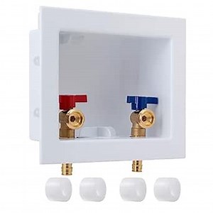 SUNGATOR Pex A Washer Box, 1/2 Inch Pex A Expansion Inlet x 3/4 Inch MHT Outlet, Washing Machine Laundry Outlet Box with Brass Valves Installed and 4 Expansion Rings