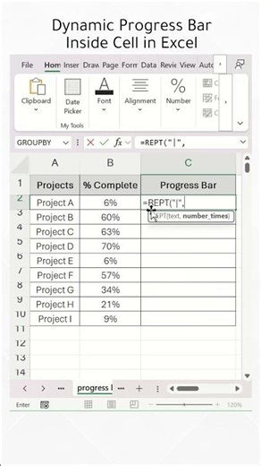 How to Make Dynamic Progress Bar Inside Cell in Excel