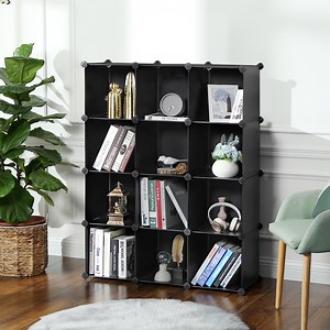 12 Cube Storage Organizer Modular Storage Cube Bookshelf DIY Plastic Closet Storage Shelves for Home Office Bedroom Black