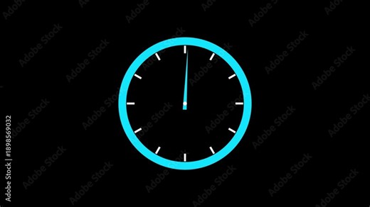 Analog clock ticking animation, Minimal analog clock animation on transparent background with alpha channel with ticking hands. Seamless loop for presentation, Motion graphics of wall clock concept