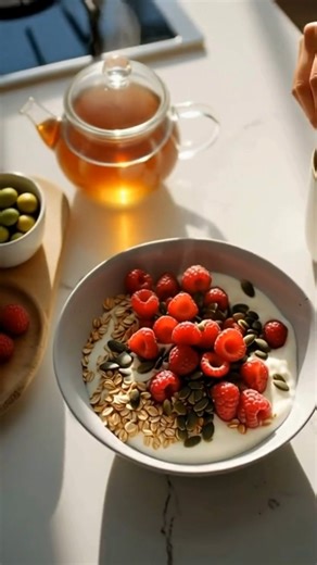 Greek Yogurt Power Bowl (Diabetic-Friendly) Ingredients (1 serving) ¾ cup unsweetened Greek yogurt 2 tablespoons rolled oats (preferably overnight-soaked for easier digestion) ¼ cup fresh raspberries 1 tablespoon pumpkin seeds Optional: A pinch of cinnamon or a few drops of vanilla extract (no sugar) Instructions Prepare the Base Scoop the Greek yogurt into a bowl and smooth the surface. Add the Oats Sprinkle the rolled oats evenly on top of the yogurt. (Tip: Soak oats overnight if you prefer a 