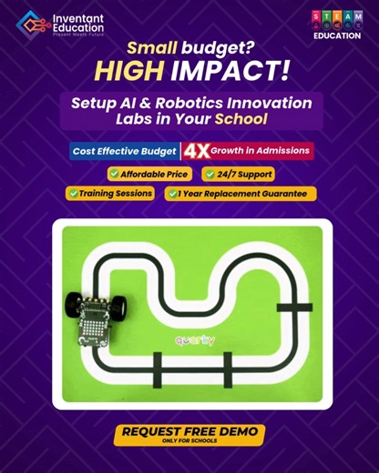 Small Budget? HIGH IMPACT! Upgrade your school with AI & Robotics Innovation Labs that deliver powerful, hands-on STEM learning at an affordable cost. Boost student engagement, modernize your campus, and drive admissions growth. ✅ Affordable setup • Training included ✅ 24/7 Support • 1-Year replacement guarantee ✅ Up to 4X growth in admissions Request a FREE demo (Only for Schools): https://docs.google.com/forms/d/1-hLpNpNFiCcGO8NLLGcvxqd9kBEWELRiPUaHwbzzy8I/viewform #AIinEducation #RoboticsLab 