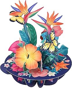 SANTORO Pirouette, 3D Pop Up Greeting Card - Tropical Flowers - Birthday Gift for Her, Valentine's Day, Daughter, Wife, Girlfriend | Flower Card For Mother's Day, 13 x 16 cm