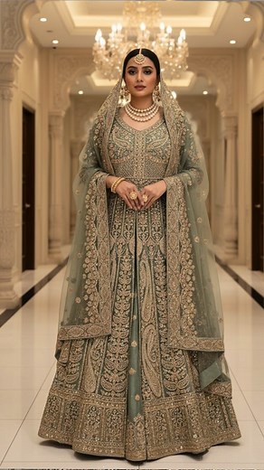 ✨ Elegance that speaks in every shimmer ✨ Presenting our Luxury Pakistani Bridal Gown in Sage Green, exquisitely adorned with antique gold zardosi, sequins, and delicate threadwork embroidery — a true symbol of royalty and refined grace 👑 Designed for brides who adore regal sophistication blended with timeless tradition, this gown radiates charm, elegance, and grandeur from every detail. 💍 📍 Available exclusively at: Rajshri Fashions, Sowcarpet 📲 WhatsApp for orders: 91-9840101901 🌎 Worldwi