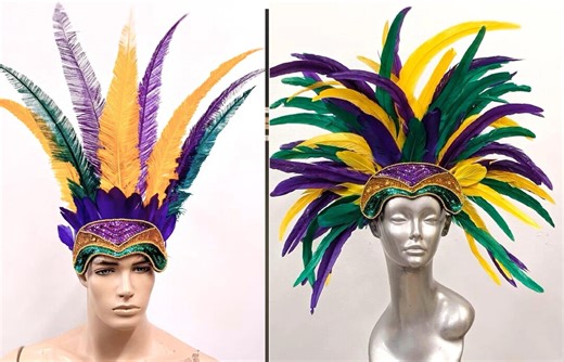 Mardi Gras Feather Headdress Sequin Crown Carnival Costume Male Female Men Headpiece Headpiece - Etsy