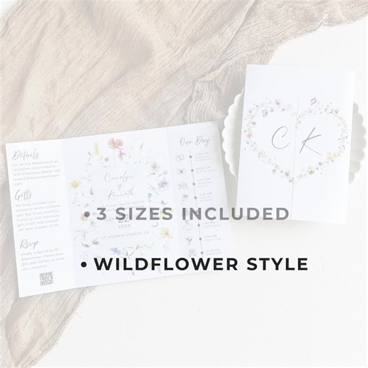 Gatefold Wedding Invitation Template Canva, Wildflower Trifold Design, Floral Invite Card Suite, Instant Download - Etsy