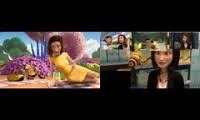 Mix of 2 videos from youtube : The Bee Movie trailer but every time they say bee it clones more round 1