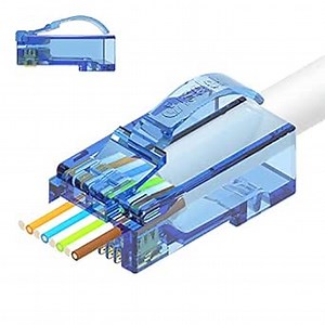 RJ45 CAT 6 UTP Easy Pass-Through Connector, 8P8C Ethernet Modular Plug for Category5e and CAT-6 Stranded and Solid Unshielded Wire and Ethernet Cable (100Pcs/Can, Blue)