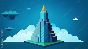 A visualization of a skyscr rendered through advanced data simulation software predicting its ability to withstand extreme weather conditions.. 2d flat cartoon