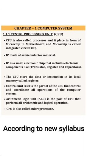 Central process unit (CPU) | computer science class 11th first chapter computer system