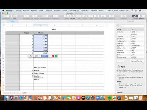Insertar una función (suma o promedio) en Numbers con Mac
