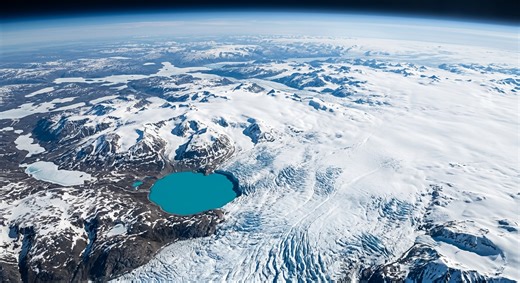Mini lake meets snowy rim of Canada's oldest ice mass — Earth from space