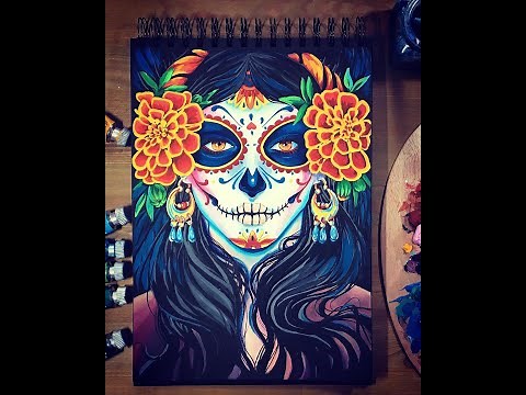 Dia de Muerto - Sugar Skull Face - Day of the Dead - Acrylic Painting Tutorial