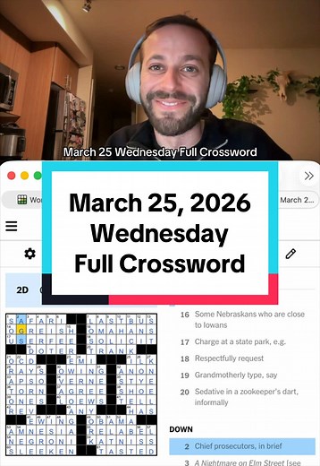 March 25, 2026 Wednesday Full Crossword Puzzle