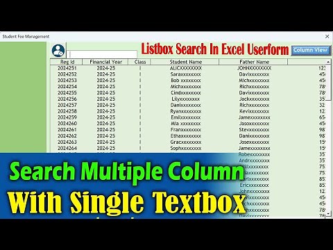Excel Listbox | Multi Column Search in Excel Userform | School Fee Management