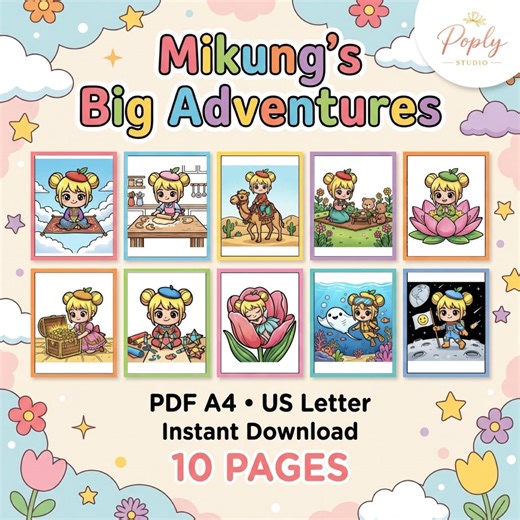 Chibi Girl Coloring Pages, Mikung's Adventures, Kawaii Anime Printable PDF (instant Download) - Etsy