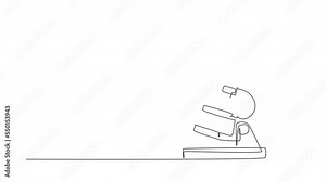Animated self drawing of continuous line draw simple microscope. Lab microscope to magnify bacteria size under the lens. Back to school minimalist, education concept. Full length one line animation