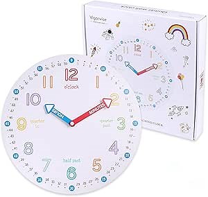 Teaching Clock,Telling Time Teaching Clock,12 Inch Silent Non Ticking Wood Wall Clock Decor for Bedroom School Classroom