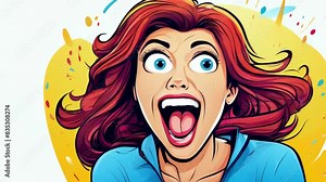 cartoon animation of a woman very surprised and shocked expression -4k new stock video footage AI