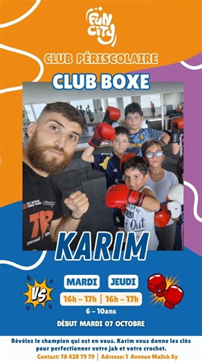 Fun City Dakar on Instagram: "Et si votre enfant révélait le champion qui sommeille en lui ? 🥊 Au club d’initiation à la boxe Fun City, les enfants apprennent à se concentrer, à se dépasser et à gagner en confiance 💪🔥 C’est tous les mardis et jeudis, de 16h à 17h chez 📍 Fun City Inscription : ☎️ +221 78 428 79 79 #FunCity #ClubDeBoxe #ForceEtConfiance #KidsBoxing"