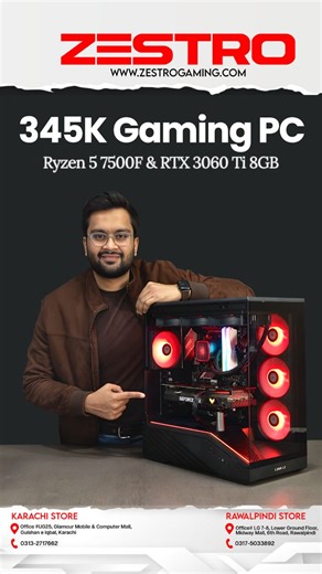 Zestro Gaming on Instagram: "345K PC Build Pakistan Ryzen 5 7500F & RTX 3060 Ti 8GB #zestrogaming #zestro #gamingpc #gamingpcbuild #shorts Gaming PC Specification: 👍Processor: Ryzen 5 7500F Processor 👍Motherboard: MSI B650 Gaming Plus Wifi Motherboard 👍Graphic Card: Asus RTX 3060 Ti 8GB Graphics Card 👍CPU Cooler: SAMA L-50 360mm AIO Liquid Cooler 👍RAM: DarkFlash RGB 32GB(16x2) DDR5 6000MHz RAM 👍SSD: Western Digital 1TB WD Green SN3000 NVMe 👍Casing: Lian Li V100R Mid-Tower ATX Gaming Case 