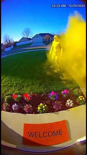 Garden Gnome Thief Gets DESTROYED by Yellow Paint Bomb! Instant Karma! 😂🌹 #DoorbellCam #Subscribe