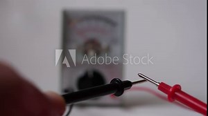 Short circuit test with the analog ohmmeter. Checking accuracy of the analog multimeter. Stock Video