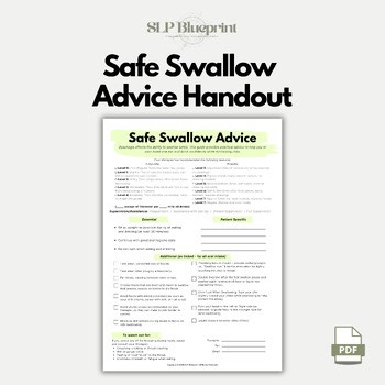Dysphagia Patient Handouts: Safe Swallow Strategies & Education Adult SLP