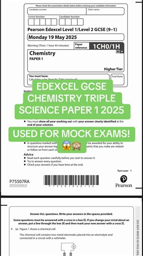 EDEXCEL GCSE Chemistry Triple Science Paper 1 Overview