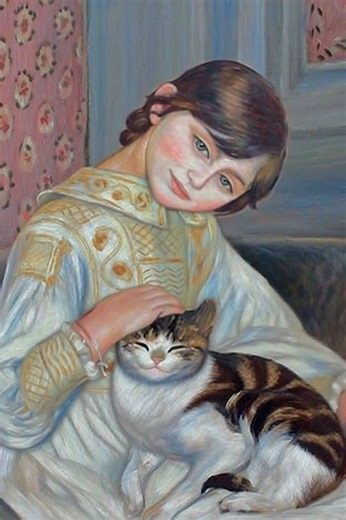 笑う名画❤猫を愛する少女（ルノワール作）