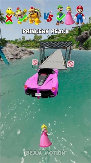 Mario Team vs Bowser Team Cars Jump Challenge - BeamNG.Drive #shorts #mario #SuperMarioGalaxyMovie